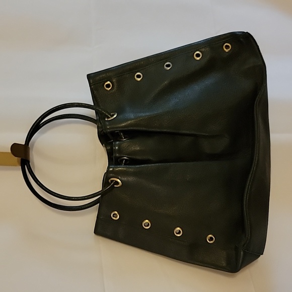 KOOBA Black Pebble Leather Ring Handle Purse Grommets Lined Excellent Condition - Picture 6 of 16